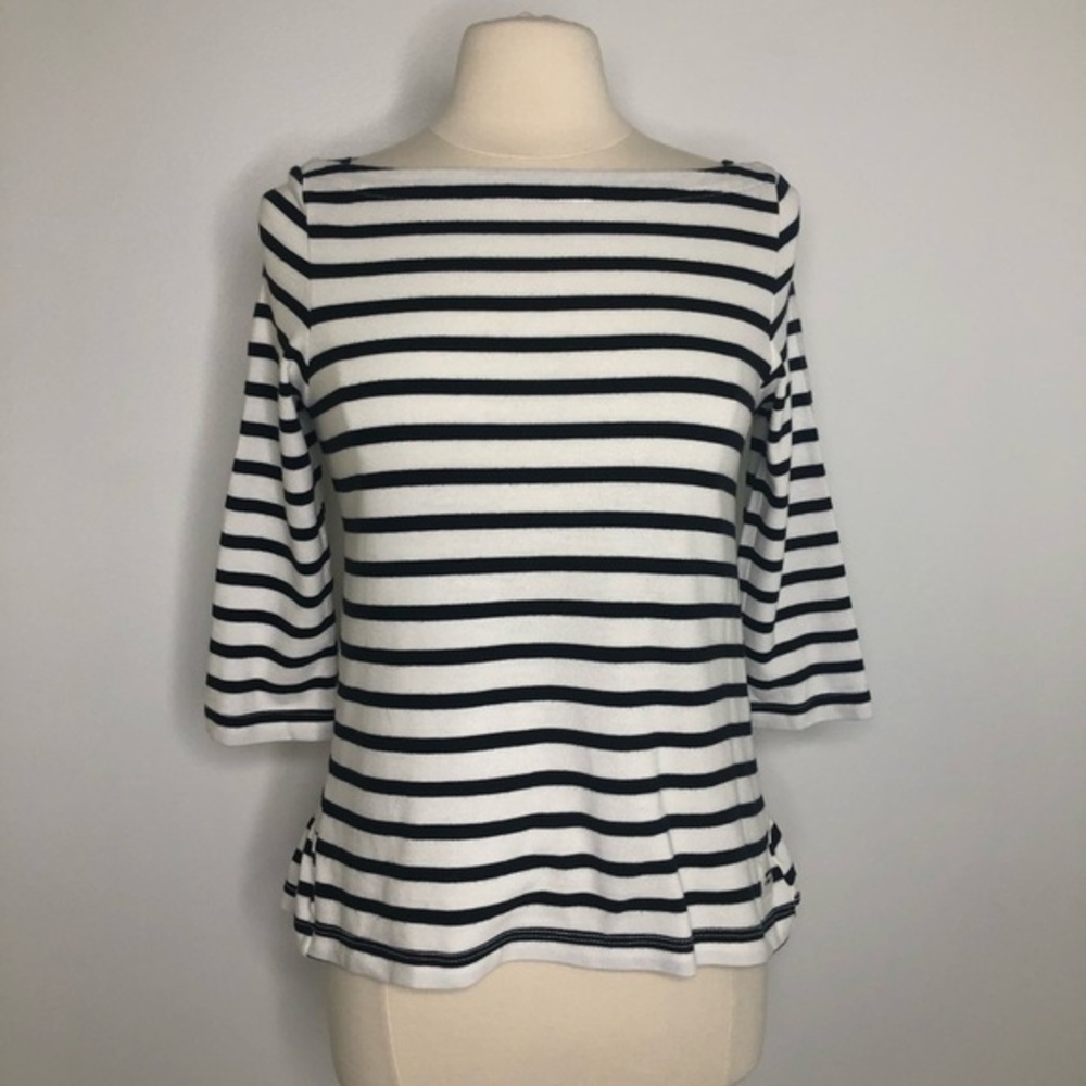 Kate Spade / Broome Street white & black striped knit top, size Small